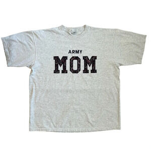 M.J. Soffee Grey Embroidered Army Mom Logo T-Shirt Size XL